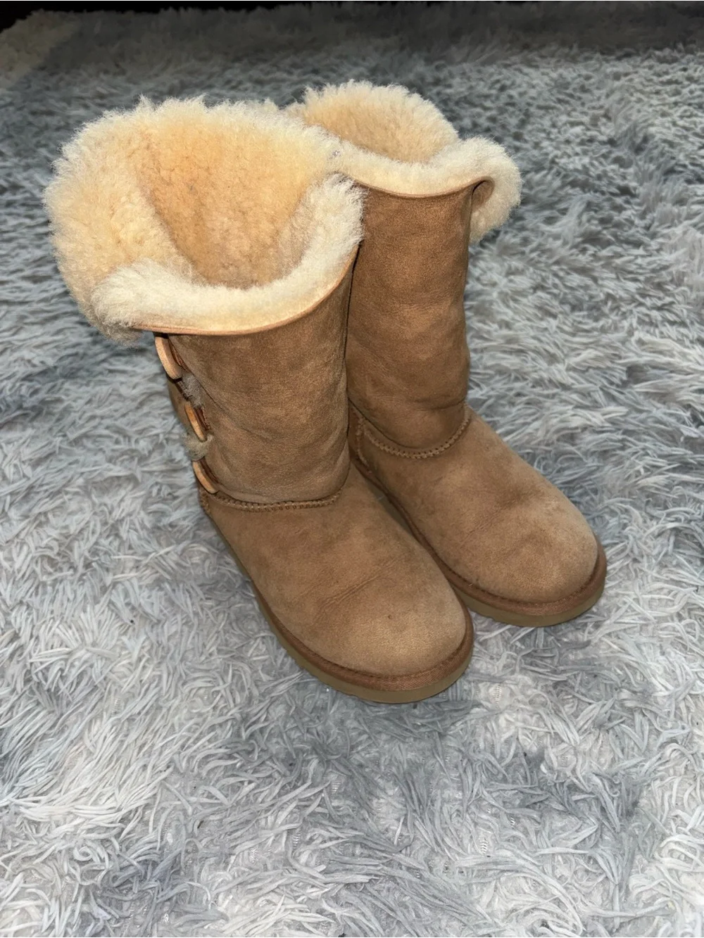 UGG Chestnut Suede Shearling-Trim Tall Button Boots